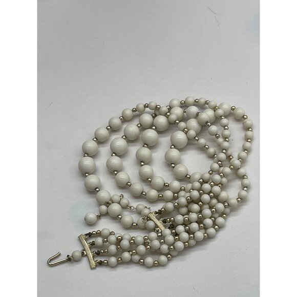 Early 1950's  Simulated Pearl & Gold Tone Beads 4 Strand Necklace, Adjustable, 1 - Picture 3 of 7